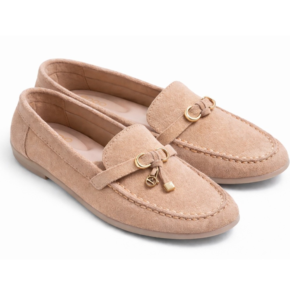 Aldo Tan Suede Loafers with Gold Accents